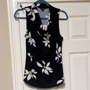 Ann Taylor Black and White Floral Sleeveless Blouse